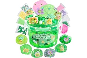 LAWOHO Frog Clear Slime 300ml, Kit de Slime Vert Transparent pour Filles avec 8 Paquets de Slime Add-Ins, Slime pour Les Enfants avec de l'argile, Anniversaire Halloween Noël Cadeaux de Pâques