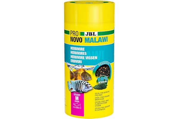 PRONOVO MALAWI GRANO, primärt foder för alla 8–20 cm ciklider, fiskfoderkorn, storlek M, 1 000 ml