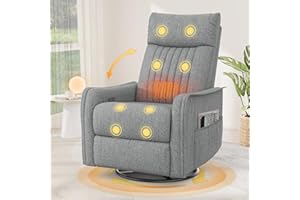 Srfzluxy Recliner Armchair Swivel Rocking Chair with Massage & Heat, Extended Footrest,3-In-1 Reclining Chair For Living Room, Adjustable Single Sofa with Dual Side Pockets, Remote Control Massage