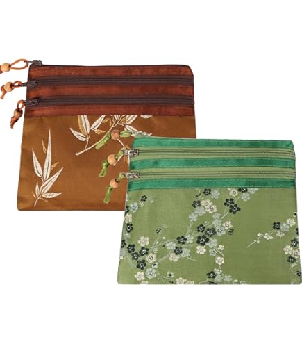 Schmuckbeutel Aus Seidenbrokat - 3 Reißverschlussfächer, Stylisch & Praktisch
