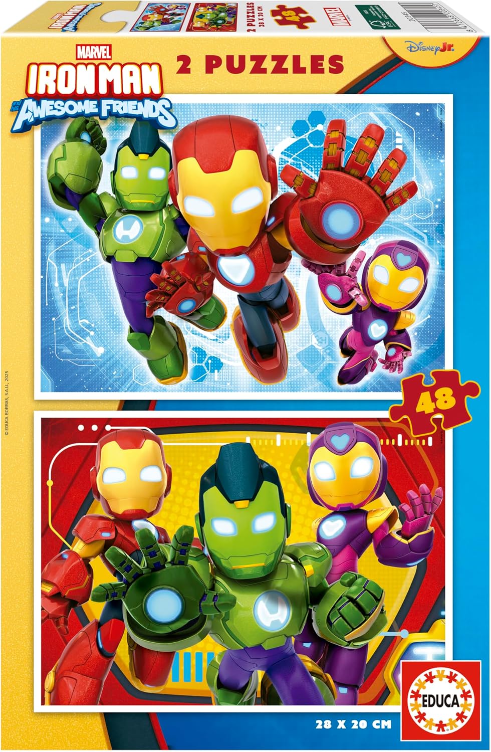 Educa - 2 Puzzles de cartón con 48 Piezas con imágenes de Iron Man and His Awesome Friends | Diversión por Partida Doble | Recomendados a Partir de 3 4 5 6 años (20345)