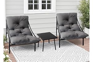 HavenGlide Gartenmöbel Set 3 teilig - Balkonmöbel Kleinen Balkon mit Gepolsterter & Tisch, Balkon Möbel Set | Bequemer Balcony Furniture Sitzgruppe für Garten Terrasse - Grau