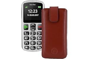 Favory Tasche Etui kompatibel mit beafon SL250 Hülle aus echtes Leder Schutzhülle (Lasche mit Rückzugfunktion) in braun