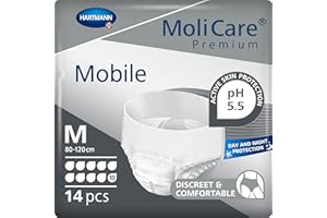 ‎MOLICARE MoliCare Premium Mobile Disposable Briefs: Discreet Use for Incontinence for Women and Men, 10 Drops, Size M (80–120 cm Hip Circumference), 14 Pieces
