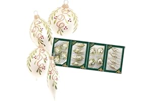 Krebs Glas Lauscha - Decoración navideña de cristal - Juego de 4 cajas de 4 colgantes para árbol de Navidad - Diseño: crema Ilexdekor - Tamaño: 10 cm aprox