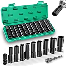 ZONJIE 11-teiliges Schlagschrauber-Steckschlüsselset 1/2 Zoll – Lange Nüsse 10-24 Mm, Mit Kunststoffkoffer