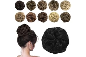 Sofeiyan Chignon Extension Facile per Capelli Veri Ricci Posticci per Capelli Mossi Scrunchie Parrucchino Donna Elastico Finti Ciambella Naturale Hair Bun Updo, Nero getto