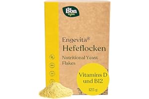 ‎BON VEGAN Engevita Nährhefe Flocken by Bon Vegan | Premium Nutritional Yeast Flakes 125g | veganer Käseersatz | mit veganem Vitamin-D | Vitamin B12 | Vitamine des B-Komplexes und Zink | Gentechnikfrei