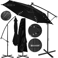 KESSER® Alu Ampelschirm LED Solar Ø300cm + Abdeckung mit Kurbelvorrichtung UV-Schutz Aluminium mit An-/Ausschalter…
