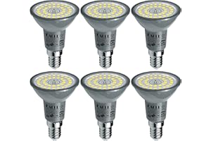 EACLL E14 LED zimna biel 6 W zastępuje żarówkę halogenową 100 W R50, 6-pak. 820 lumenów 6000 K, AC 230 V bez migotania, lampa energooszczędna, kąt świecenia 120°, bez możliwości ściemniania, reflektor