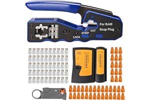 MAYLINE-TECH MAYLINE Crimper RJ45 Cat7 Network Cutter Crimping Tool Kits, CAT5 CAT6 Professional Net Maintenance LAN Cable Tester Stripper, Network Wire Crimp Repair Stripping Pliers Tool Set(Orange)