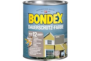Bondex Dauerschutz Farbe Terra 0,75 L für 7 m² | Hervorragende Farbstabilität | Wetter- und UV-Schutz - bis zu 12 Jahre | Seidenglänzend | Dauerschutzfarbe | Holzfarbe
