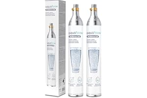 AquaFloow Cylindre CO₂ pour Machine à eau Pétillante Premium 600 ml, Cartouche pour Eau Gazeuse, Cylindre jusqu’à 60 L, Remplacement compatible avec SodaStream, Aarke- lot de 2