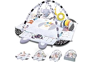 TFDER Baby Play Blanket with Play Arch, Multifunctional Play Arch for Newborns with 7 Removable Sensory Toys, Crawling Blankets for Babies and Children from 0+ Months (Black and White)