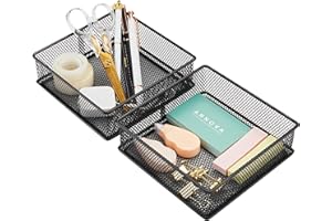 Annova Mesh Drawer Cabinet and Shelf Organizer Bins Storage Basket School Office Supply Holder Tray- Set of 2 (Black, 15x15x5 cm)