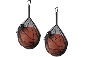 NUOOO Single Ball Basketball Bag with Zipper Pocket Mesh Carry Bag Drawstring Ball Storage Net Bags for Football Volleyball Soccer Rugby 2 Pack