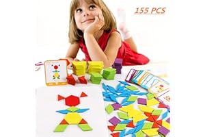 FISHSHOP Bloques de Madera Blocks Juguetes educativos clásicos con 155 Piezas de Formas geométricas y 24 diseños