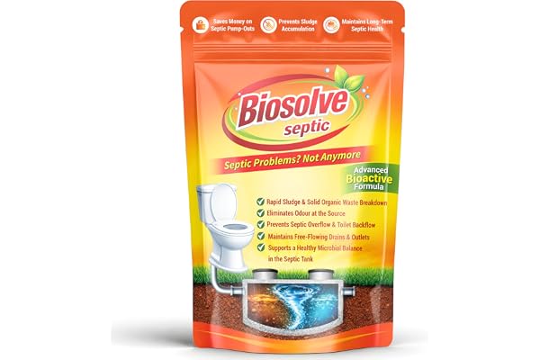 Biosolve Septic - Septic Tank Cleaning Powder Stops Odors in 7 Days Reduces Sludge in 14 Days Prevents Overflow & Backflows Lab-Verified 1 Billion++ CFU Septic Tank Cleaner Pack of 1 (250gm)
