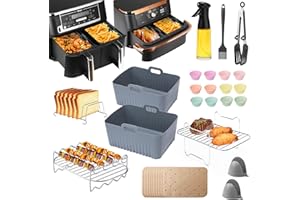 ENSINE Air Fryer Accessories, Upgraded Silicone Air Fryer Liners for Ninja AF400UK/AF451UK/AF500UK, Ninja Dual Air Fryer Accessories Including Glass Oil Spray Bottle, Air Fryer Rack, Cupcake Mold,etc