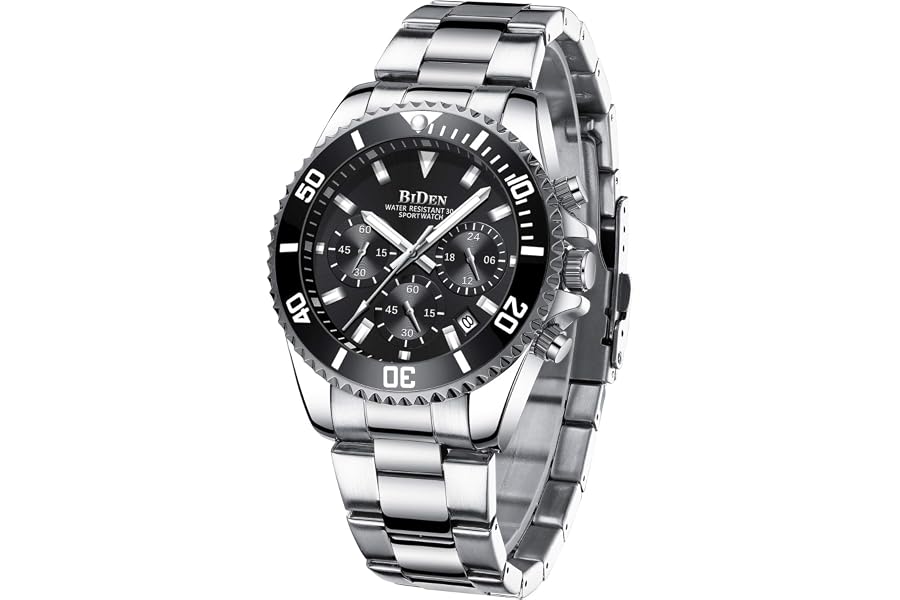HANPOSH Reloj Hombre Cronógrafo de Acero Inoxidable | Impermeable,Analógica,Fecha,Reloj de Cuarzo,Negocios,Casual,Moda,R