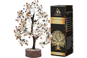 FASHIONZAADI Mix Chakra crystal tree, crystals and gemstones tree of life Feng Shui bonsai crystal tree, decorative home accessories, house warming gifts new home, gifts for women birthday unique, 10-12 inch