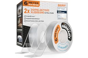 BAURIX® Taśma dwustronnie klejąca [2x 3 m] - Bardzo mocna taśma dwustronna - Zmywalna Silikonowa Nano-Taśma Przezroczysta - Uniwersalna mocna taśma dwustronna
