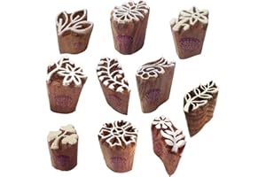 ROYAL KRAFT Henna Print Stamps Attractive Small Floral Leaf Shape Wooden Blocks (Set of 10)