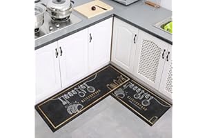 comfoyar 2 Pezzi Tappetino da Cucina, Stile Utensili da Cucina, Antiscivolo Impermeabile PVC Tappeti da Cucina, Tappetini in Piedi per il Bucato Ufficio Casa (44x75+44x120cm)