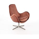 SEADA Girevole Imbottita in Velluto con Base Cromata in Metallo, Poltrona Relax Multiuso di Design, Modello Olga, Colore Rosa