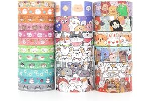 Voolcaoo Washi Tape Set Niedliche Haustiere – 24 Rollen Folie Gold Masking Klebeband Bunt für Kinder, Scrapbooking zubehör, Bullet Journals, Bastel Planer, Handwerk und DIY