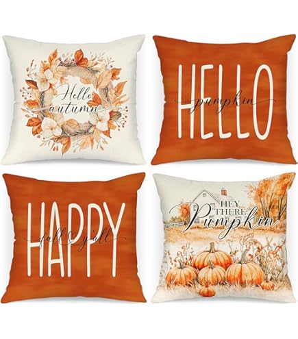 Lot De 4 Pièces Housses De Coussin Déco Automne 45x45cm, Citrouille