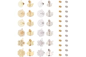 CHERISWELRY Cheriswely, 24 orecchini a perno in acciaio inox con fiore rotondo e traforato con chiusura a farfallina per creare gioielli di bigiotteria