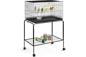 Yaheetech Large Wide Bird Cage Budgie Cage with Stand Parrot Cage Black Iron Flight Cage for Small lovebird/Cockatiel/Parakeet/Conure/Finch 119cm High