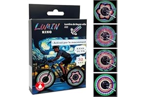 LuminKing Feux à rayon 32 LED - 30 motifs de couleur clignotants changent automatiquement, Montage facile de l'éclairage de vélo sur les rayons de roue