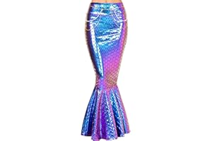 Spooktacular Creations Adult Metallic Hologram Shiny Mermaid Skirt Costume Role Play. Waist Pearl Chain Included Purple
