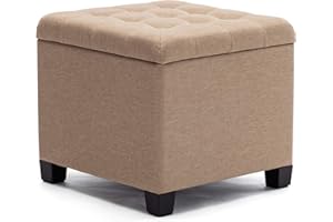 HNNHOME® - Otomana de almacenamiento, forma de cubo, 45 cm, de lino, asiento acolchado con tapa