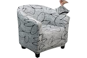 Jaotto Tub Chair Covers 2 Piece, Stretch Tub Chair Covers for Armchairs Removable Washable Universal Partterned Club Chair Slipcovers Furniture Protector for Armchair Living Room Reception,Grey Flower