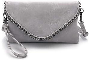 ELIOX - Pochette Donna Elegante con Catena e Tracolla in Morbida Pelle Sintetica - Borsa Clutch Piccola da Sera Borsetta Ragazza Borse Eleganti Cerimonia Matrimonio (Grigio)