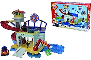 SIMBA Strażak Sam 109252518038 Duża wielofunkcyjna stacja oceaniczna, ponton, zjeżdżalnia, obrotowy dźwig, ruchoma figurka, 57x33x34cm