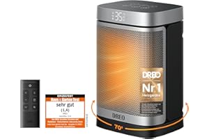 Dreo Heizlüfter Energiesparend Klein, 1500W Heizung Elektrisch mit Thermostat, 70° Oszillierend Elektroheizung, PTC Keramik Heizlüfter Leise, ECO-Modus, 12-Std-Timer, Überhitzungs- & Kippschutz