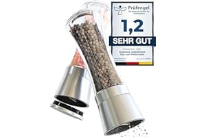 Hannah's Homebrand - Salz und Pfeffermühle groß mit Keramikmahlwerk - robuste Salzmühle für grobes Salz - ohne Inhalt (2er)