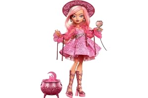 Monster High docka, Moonspell Magic från Monster High Carina Song | Love Witch i rosa klänning med kittelöverraskning och tillbehör som spegel, hatt och trollbok, JNM26