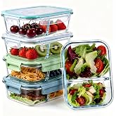 Zocipro 5pcs 1050ml Airtight Food Tapers with Lid 2 Compartments | Large Glass Tapers, Tupperware Glass, Reusable Glass Lunch