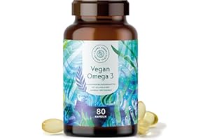 ‎ALPHA FOODS Vegan Omega 3-80 vegane Softgel Kapseln - 500mg Algenöl aus deutscher Markenherstellung pro Tagesdosis - Pflanzliche Alternative zu Fischöl Kapseln - DHA Fettsäuren