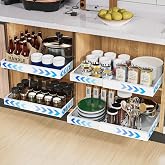 iHomara 2 Pack Adhesive Pull Out Kitchen Cabinet Organizer, Sliding Drawer and Pantry Shelves, Adjustable Width 32-53cm