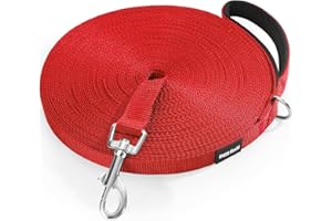 HAPPY HACHI Guinzaglio da Traino per Cani, 3 m/5 m/10 m/15 m/20 m/25 m/30 m/33 m, in Nylon con Cinturino, per Cani di Taglia Grande e Piccola (Rosso, 5M)