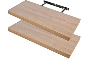 Etrexonline Estante de Pared 80x25x4cm Color Roble Blanco, Balda Flotante Pared de Madera Fijación Invisible, Estantes de Almacenamiento Decorativos, Ideal para Salón, Habitación, Pasillo, etc..(2pz)