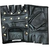 PrimeLeather Fingerlose Biker-Handschuhe Aus Echtem Leder Mit Nieten – Schwarz, Größe M