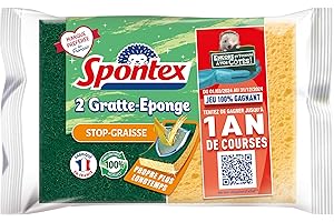 Spontex - Gratte-Eponge Stop-Graisse - 2 éponges grattantes vertes protection anti-graisse