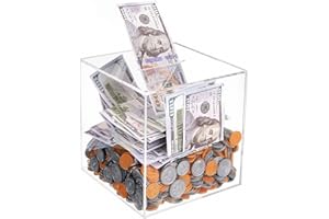 Prounion Clear Piggy Bank for Adults, Must Break to Access Savings Clear Acrylic Piggy Bank Money Tip Change Box to Help Budget and Save, Unopenable Savings Coin Money Piggy Bank Jar Box for Adults, L